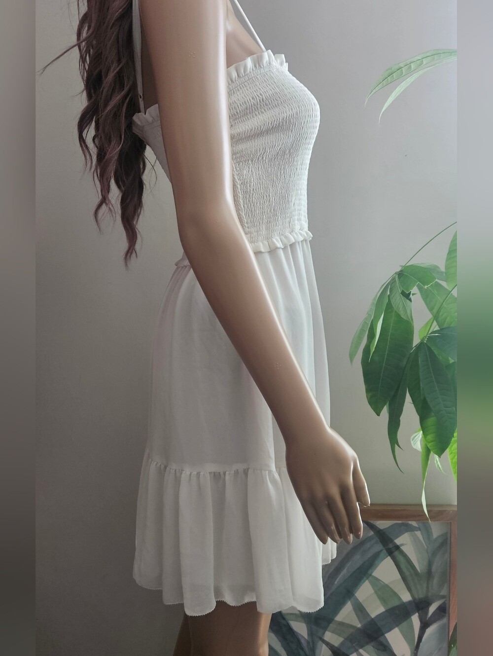 Aritzia Wilfred Tempest Sleeveless Mini Dress Smocked Sundress White - Picture 6 of 13